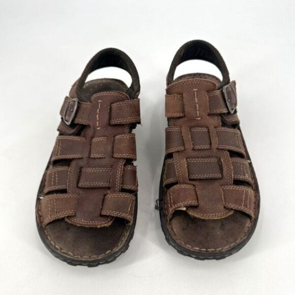 Y2K Faded Glory Mens Leather Chunky Fisherman Sandals Brown Size 10 Vintage - Picture 3 of 8